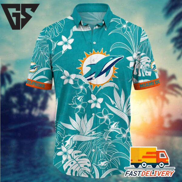 Miami Dolphins White Floral Sunset Hawaiian Shirt