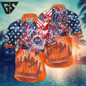 New York Mets American Flag Fireworks Hawaiian Shirt