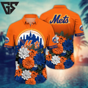 New York Mets Island Blooms Hawaiian Shirt New York Mets Island Blooms Hawaiian Shirt