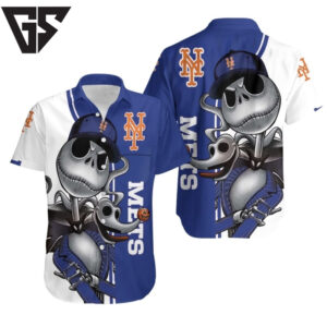New York Mets Jack Skellington And Zero Hawaiian Shirt New York Mets Jack Skellington And Zero Hawaiian Shirt