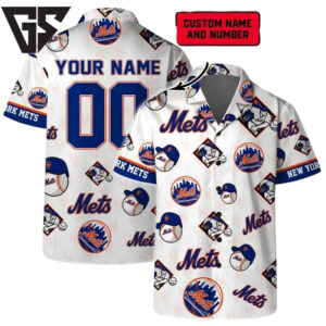 New York Mets Logo Custom Name And Number Hawaiian Shirt