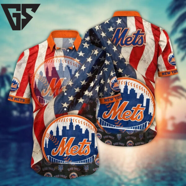 New York Mets American Flag Hawaiian Shirt