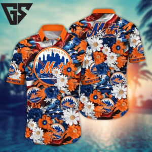 New York Mets Baseball & Blooms Hawaiian Shirt New York Mets Baseball & Blooms Hawaiian Shirt