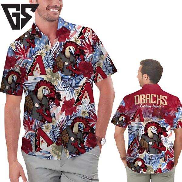Personalized Arizona Diamondbacks Mascot Tropical Flower Hawaiian Shirt