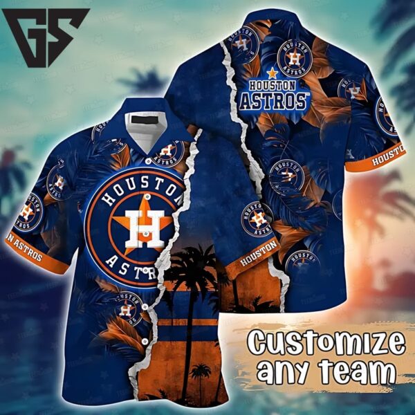 Personalized Houston Astros Tropical Sunset Tear Hawaiian Shirt