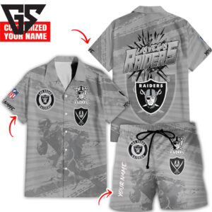 Personalized Las Vegas Raiders Custom Gray Champion Hawaiian Shirt Personalized Las Vegas Raiders Custom Gray Champion Hawaiian Shirt