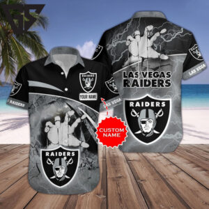 Personalized Las Vegas Raiders Lightning Grip Hawaiian Shirt Personalized Las Vegas Raiders Lightning Grip Hawaiian Shirt