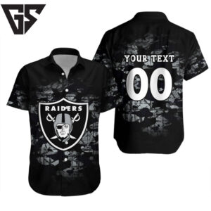 Personalized Las Vegas Raiders Midnight Camo Hawaiian Shirt Personalized Las Vegas Raiders Midnight Camo Hawaiian Shirt