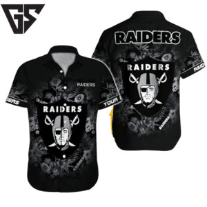 Personalized Las Vegas Raiders Midnight Floral Hawaiian Shirt Personalized Las Vegas Raiders Midnight Floral Hawaiian Shirt