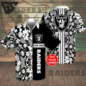 Personalized Las Vegas Raiders Monochrome Bloom Hawaiian Shirt Personalized Las Vegas Raiders Monochrome Bloom Hawaiian Shirt