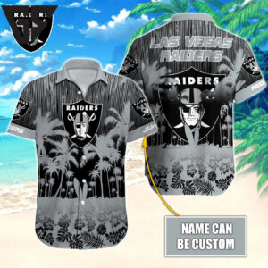 Personalized Las Vegas Raiders Monochrome Tropics Hawaiian Shirt Personalized Las Vegas Raiders Monochrome Tropics Hawaiian Shirt