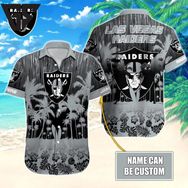 Personalized Las Vegas Raiders Monochrome Tropics Hawaiian Shirt