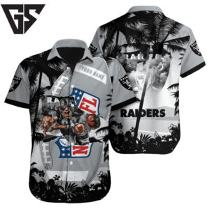 Personalized Las Vegas Raiders Palm Blitz Hawaiian Shirt Personalized Las Vegas Raiders Palm Blitz Hawaiian Shirt