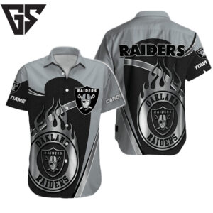 Personalized Las Vegas Raiders Silver Flame Hawaiian Shirt Personalized Las Vegas Raiders Silver Flame Hawaiian Shirt