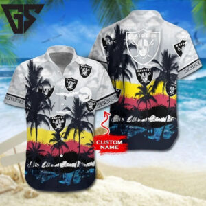Personalized Las Vegas Raiders Sunset Tropics Hawaiian Shirt Personalized Las Vegas Raiders Sunset Tropics Hawaiian Shirt