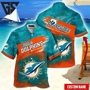 Personalized Miami Dolphins Sunset Wave Hawaiian Shirt Personalized Miami Dolphins Sunset Wave Hawaiian Shirt