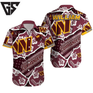 Personalized Washington Commanders Bold Hibiscus Hawaiian Shirt