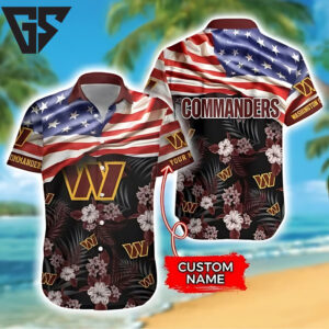 Personalized Washington Commanders Patriotic Floral Hawaiian Shirt