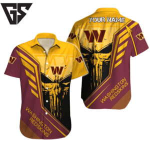 Personalized Washington Commanders Skull Emblem Hawaiian Shirt