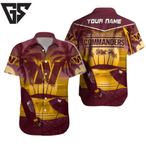 Personalized Washington Commanders Sunset Beach Hawaiian Shirt