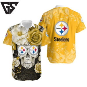Pittsburgh Steelers Floral Skull Hawaiian Shirt Pittsburgh Steelers Floral Skull Hawaiian Shirt