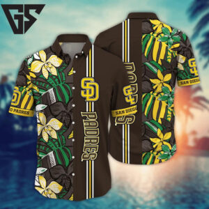 San Diego Padres Tropical Stripe Hawaiian Shirt San Diego Padres Tropical Stripe Hawaiian Shirt