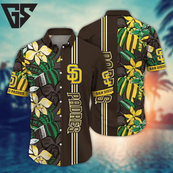 San Diego Padres Tropical Stripe Hawaiian Shirt