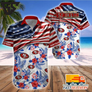 San Francisco 49ers Stars & Stripes Hawaiian Shirt San Francisco 49ers Stars & Stripes Hawaiian Shirt