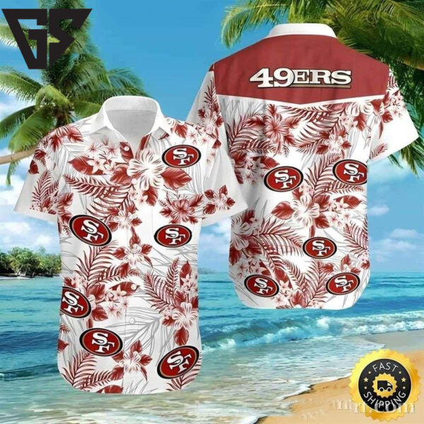 San Francisco 49ers White Floral Blitz Hawaiian Shirt