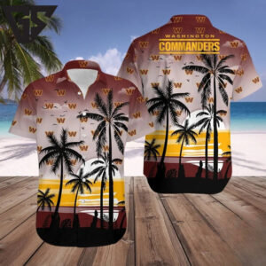 Washington Commanders Beach Sunset Hawaiian Shirt