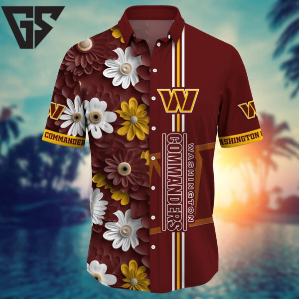 Washington Commanders Floral Stripe Hawaiian Shirt