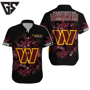 Washington Commanders Midnight Bloom Hawaiian Shirt