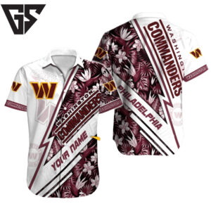 Washington Commanders Striped Flora Hawaiian Shirt