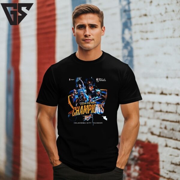 2025 Nba Champions Poster Oklahoma City Thunder Team Celebration Art T-Shirt