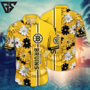 Boston Bruins Golden Stripe Floral Hawaiian Shirt Boston Bruins Golden Stripe Floral Hawaiian Shirt