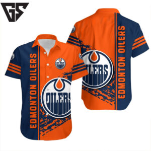 Edmonton Oilers Stripes & Splash Hawaiian Shirt Edmonton Oilers Stripes & Splash Hawaiian Shirt