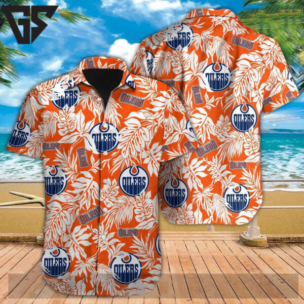 Edmonton Oilers Tropical Leaf Burst Hawaiian Shirt