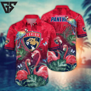 Florida Panthers Flamingo Parrot Hawaiian Shirt Florida Panthers Flamingo Parrot Hawaiian Shirt