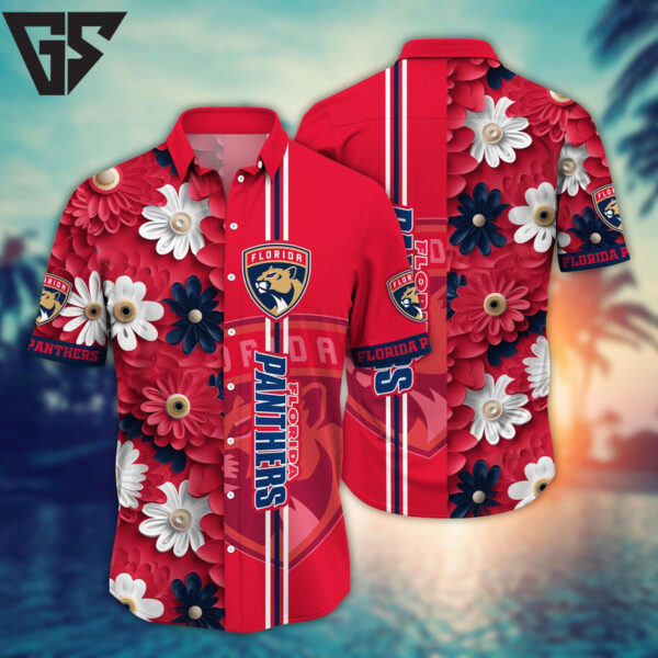 Florida Panthers Floral Stripe Hawaiian Shirt