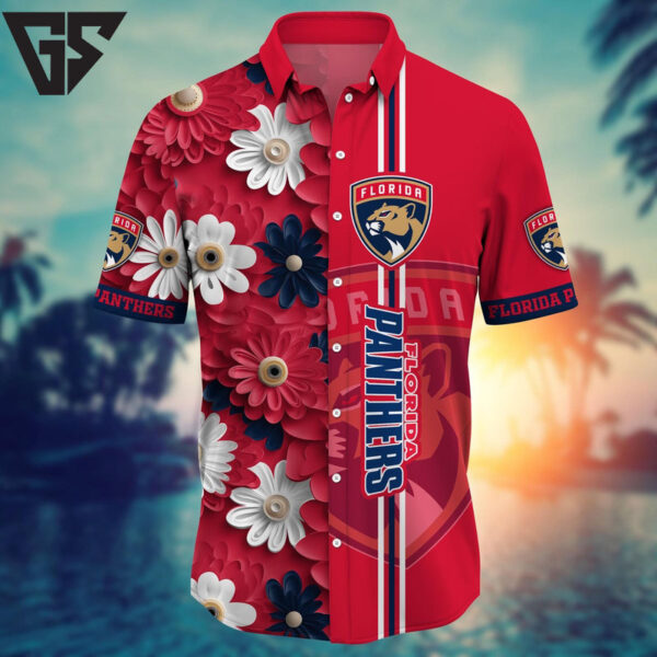 Florida Panthers Floral Stripe Hawaiian Shirt