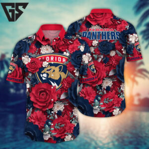 Florida Panthers Scarlet Bloom Hawaiian Shirt Florida Panthers Scarlet Bloom Hawaiian Shirt
