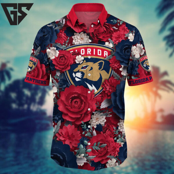 Florida Panthers Scarlet Bloom Hawaiian Shirt
