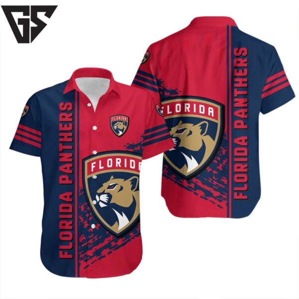 Florida Panthers Stripes and Shield Hawaiian Shirt