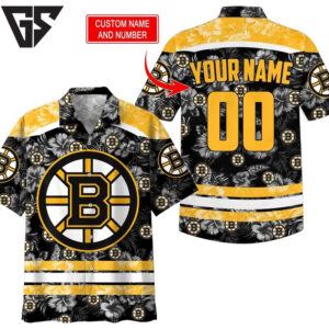Personalized Boston Bruins Hibiscus Stripe Hawaiian Shirt Personalized Boston Bruins Hibiscus Stripe Hawaiian Shirt