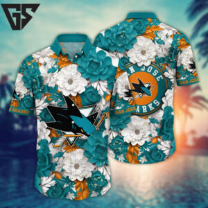 San Jose Sharks Floral Fusion Hawaiian Shirt San Jose Sharks Floral Fusion Hawaiian Shirt