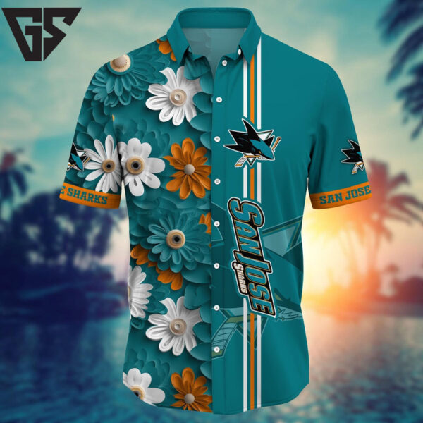 San Jose Sharks Floral Stripes Hawaiian Shirt