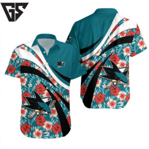 San Jose Sharks Floral Wave Hawaiian Shirt San Jose Sharks Floral Wave Hawaiian Shirt