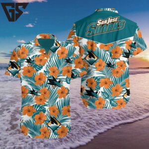 San Jose Sharks Hibiscus Breeze Hawaiian Shirt San Jose Sharks Hibiscus Breeze Hawaiian Shirt