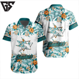 San Jose Sharks Tropical Hibiscus Hawaiian Shirt San Jose Sharks Tropical Hibiscus Hawaiian Shirt