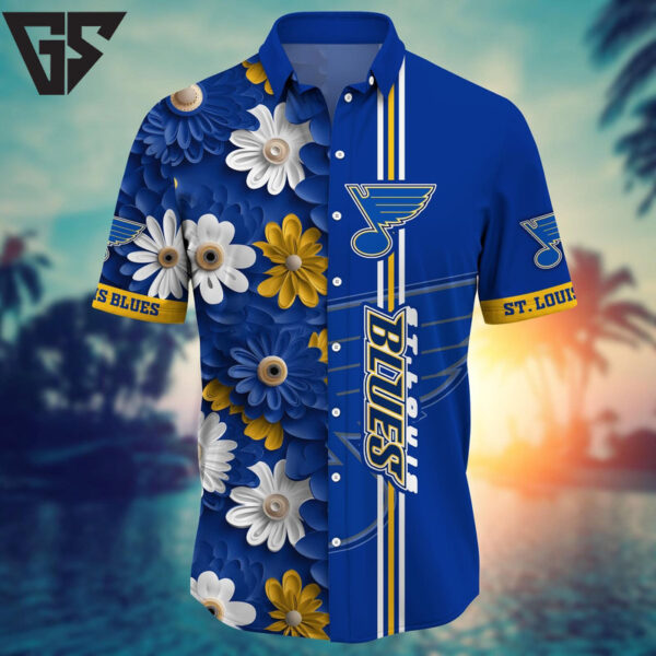 St. Louis Blues Striped Bloom Hawaiian Shirt